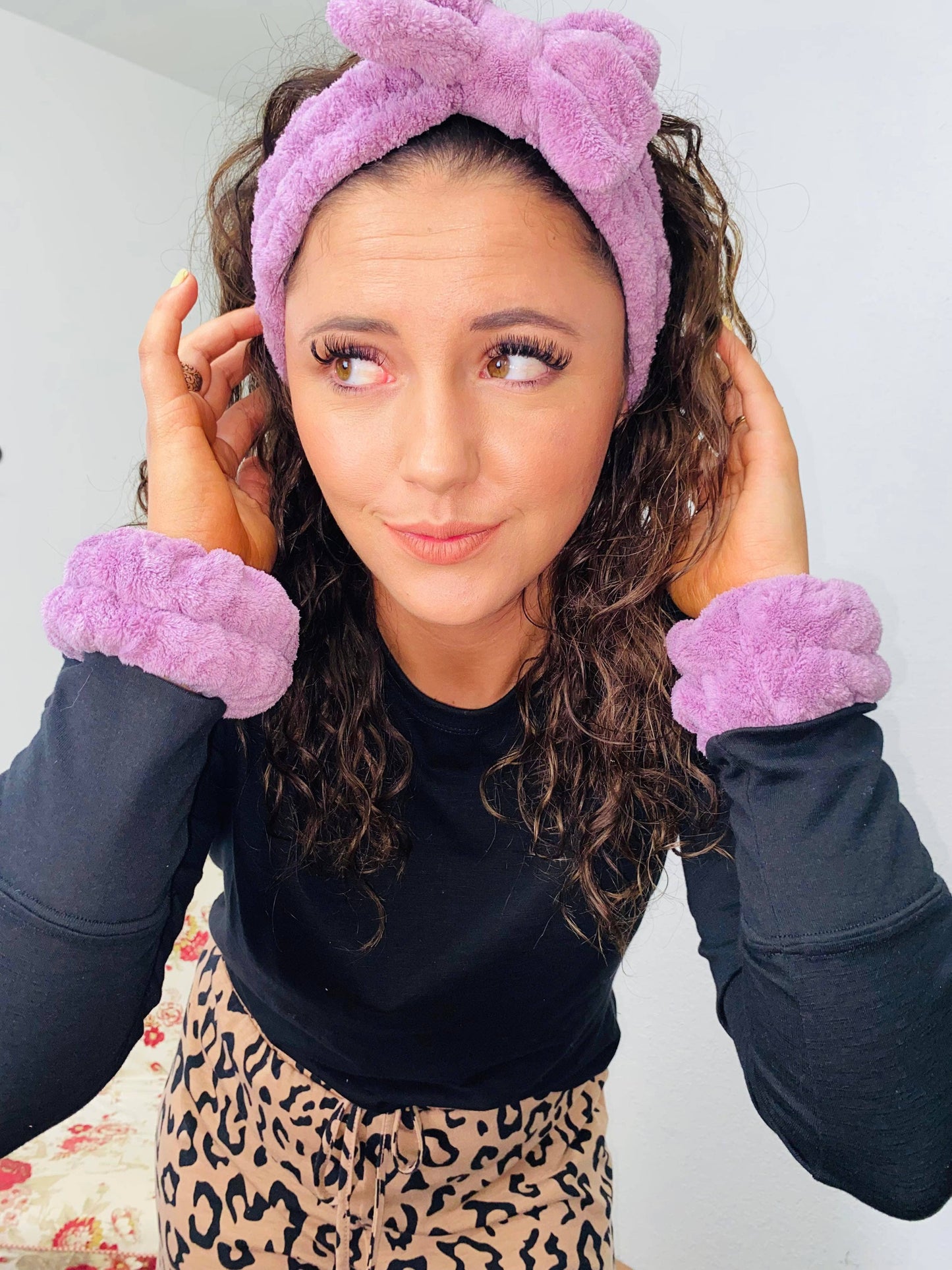 Super Soft Spa Set Face Washing Headband and Cuffs - Soft Pink