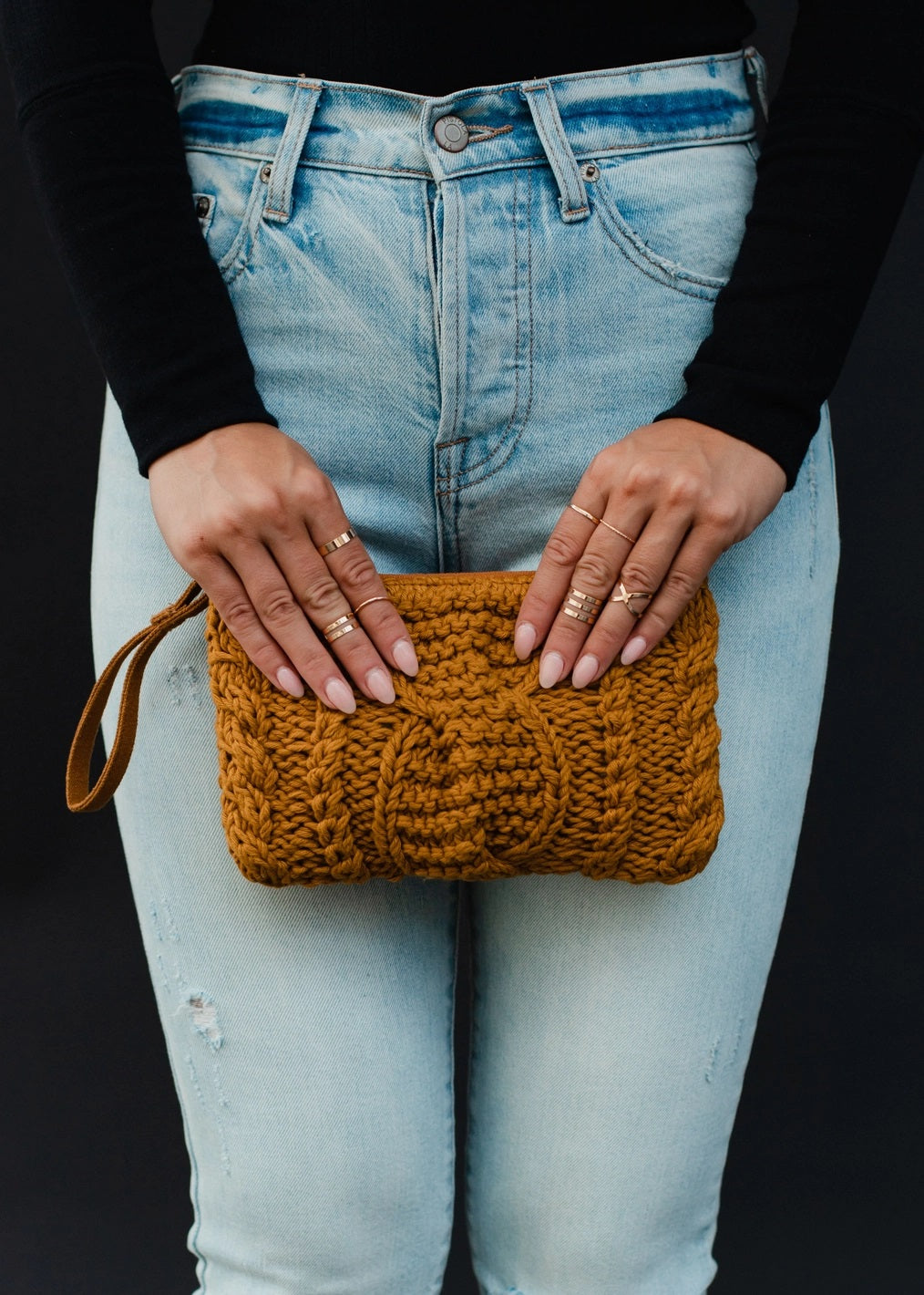 Cable Knit Clutch - Mustard