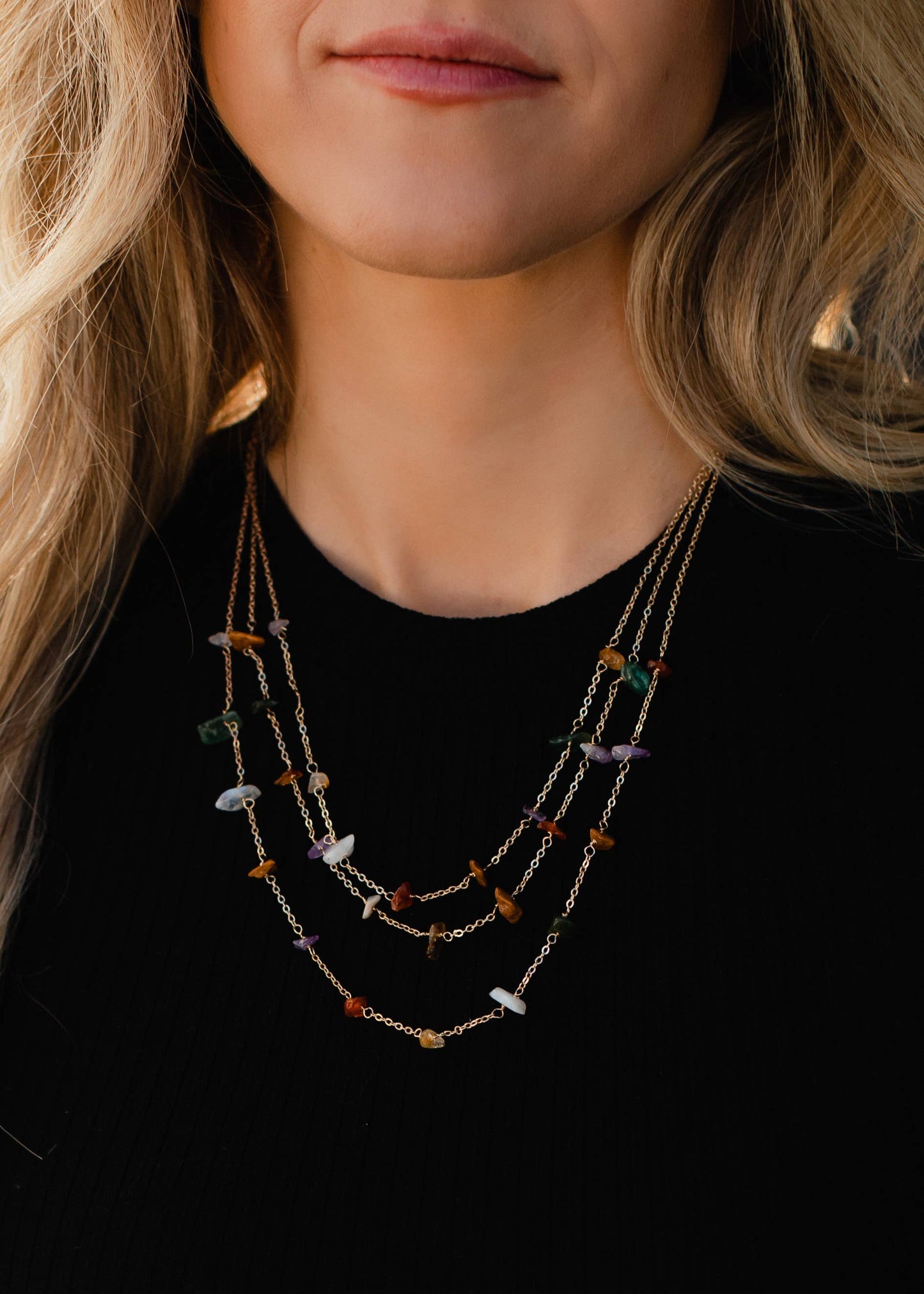 Gold & Multicolored Stone Layered Necklace