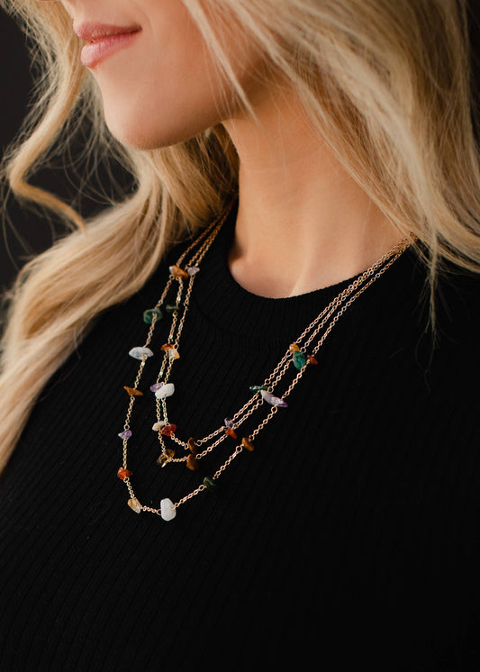 Gold & Multicolored Stone Layered Necklace