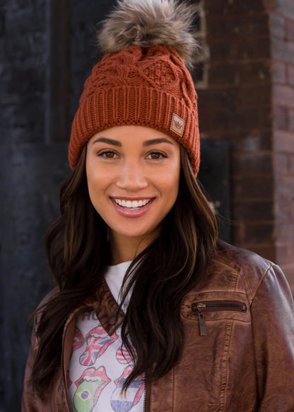 Rust Cable Knit Hat