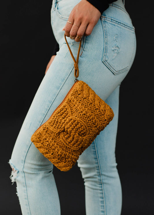 Cable Knit Clutch - Mustard