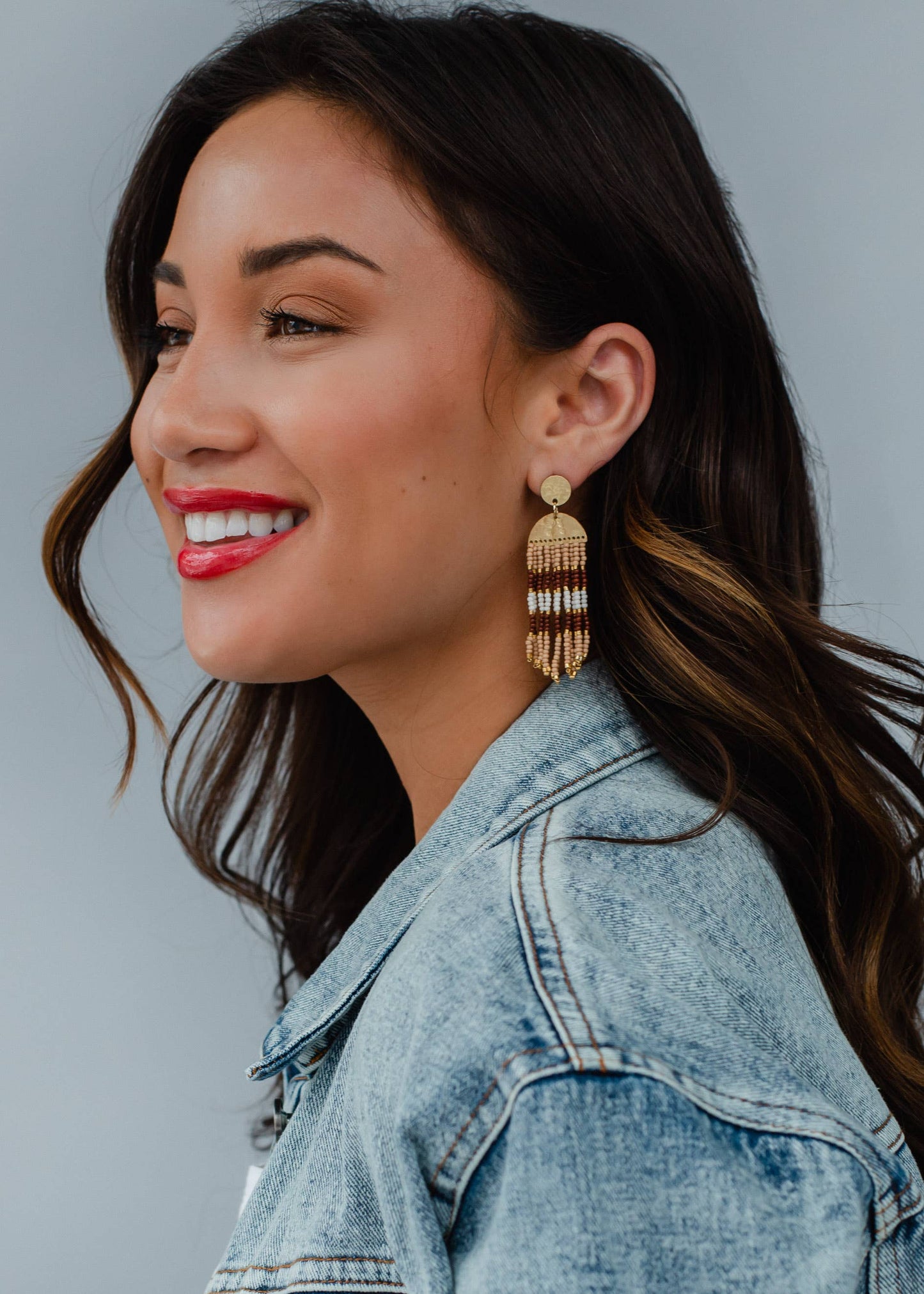 Tan, Brown & Ivory Beaded Earrings