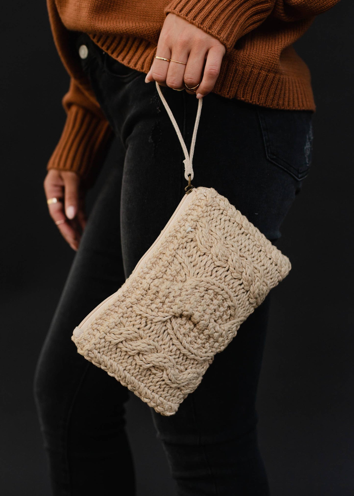 Cable Knit Clutch - Tan