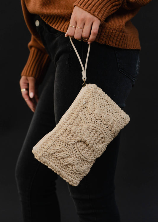 Cable Knit Clutch - Tan