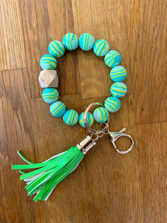 Bright Marble Silicone Beaded Wristlet Keychain - Green